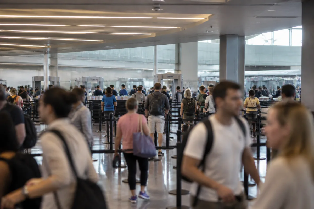 A CBP officer searches a green card holder's phone during secondary inspection at the airport