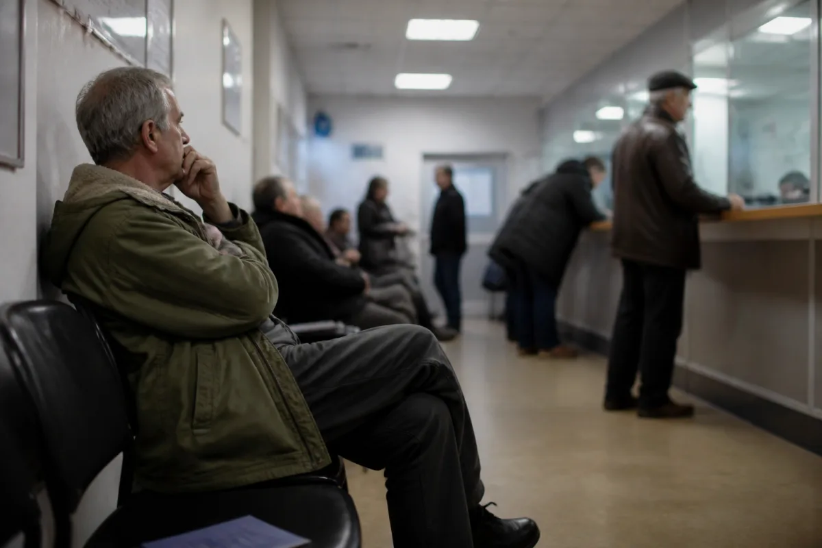 Помещение консульства или визового центра: интерьер, информационные стенды, зона ожидания
