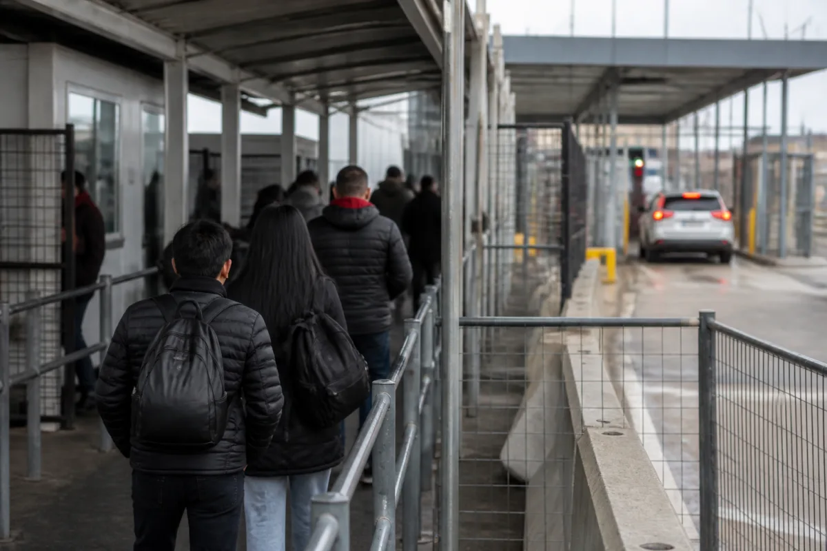 A family at the UK border submitting documents for family reunification under the EU Settlement Family Permit