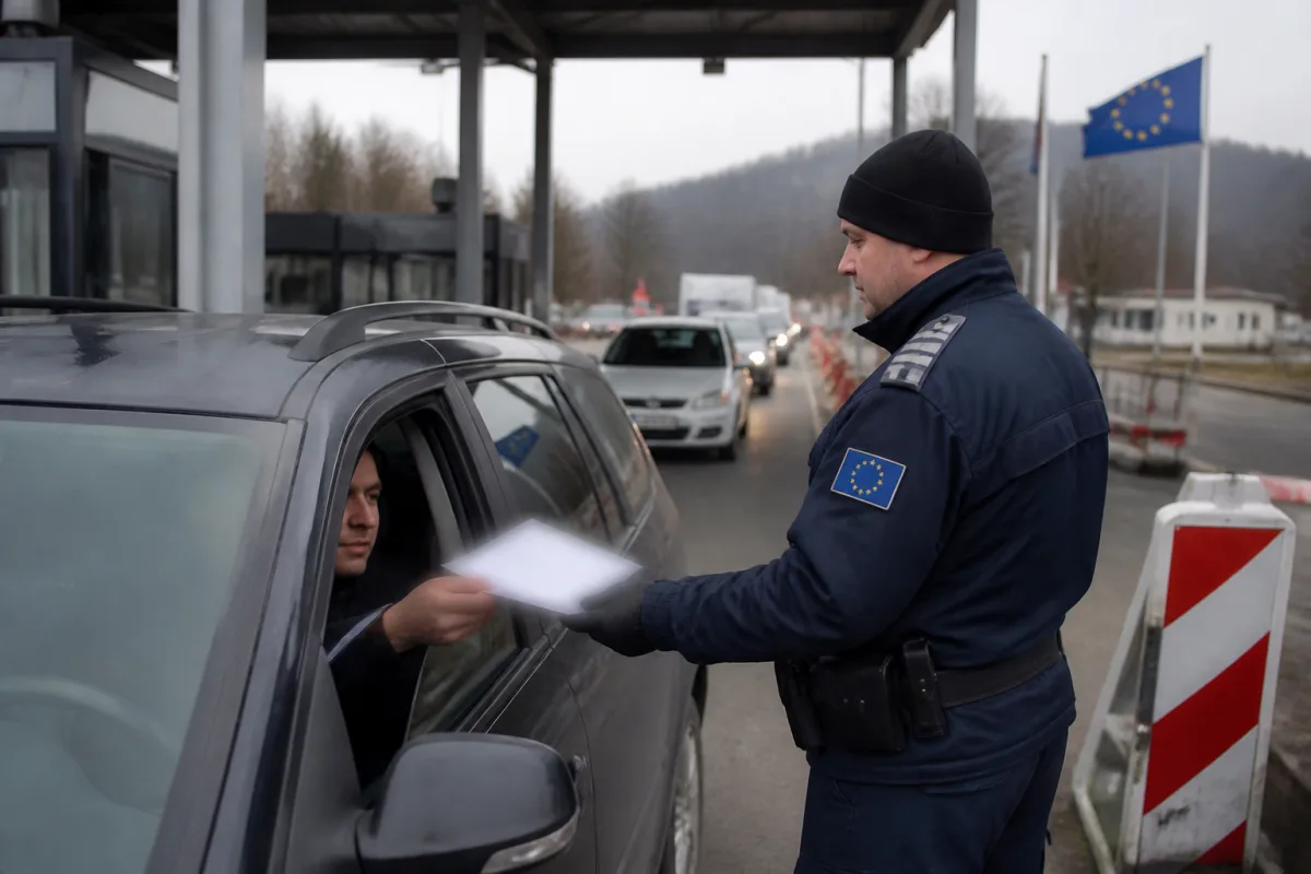 Поліцейський зупиняє автомобіль на кордоні ЄС: перевізник і нелегальні мігранти отримують різне поводження