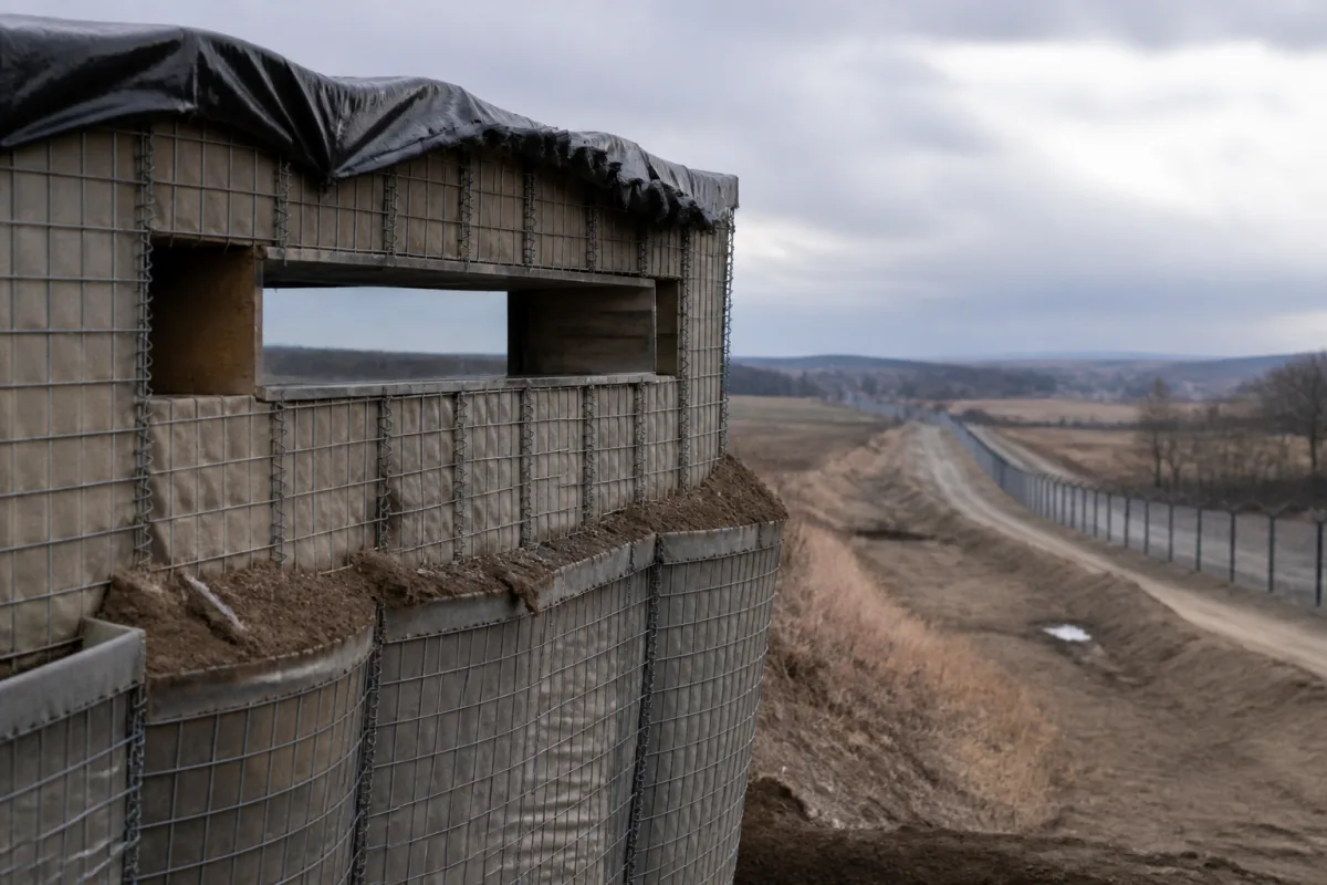 Наблюдательный пост из конструкций Hesco на границе Польши и Украины