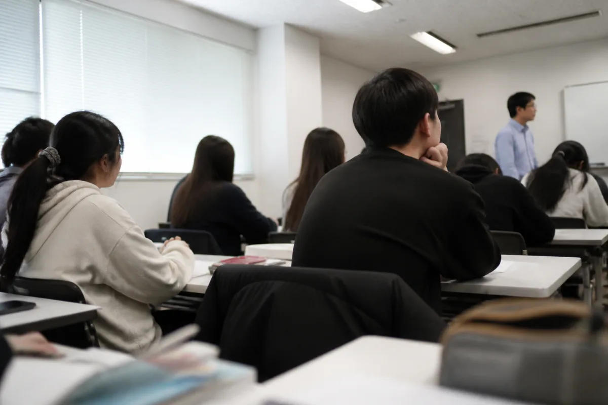 Student on a short-term language program studying in a classroom at a Japanese school