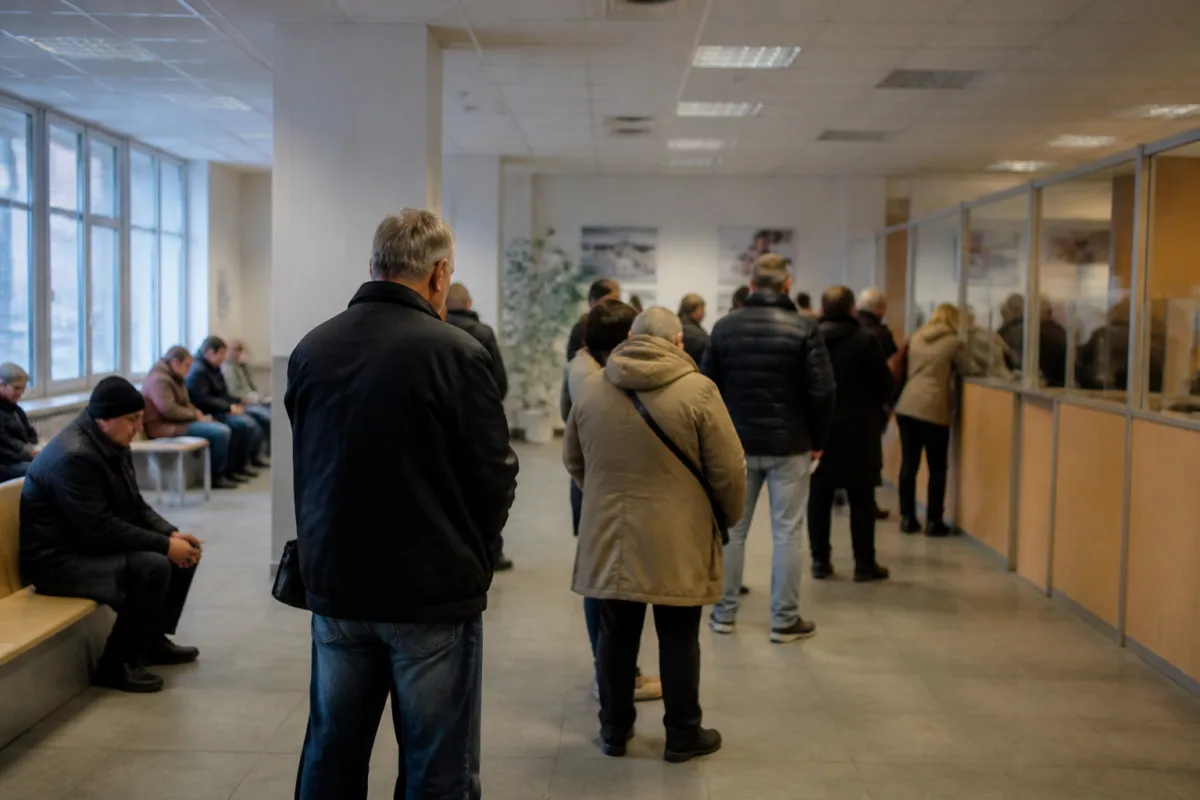 Черга відвідувачів перед вікном державної установи у Словаччині