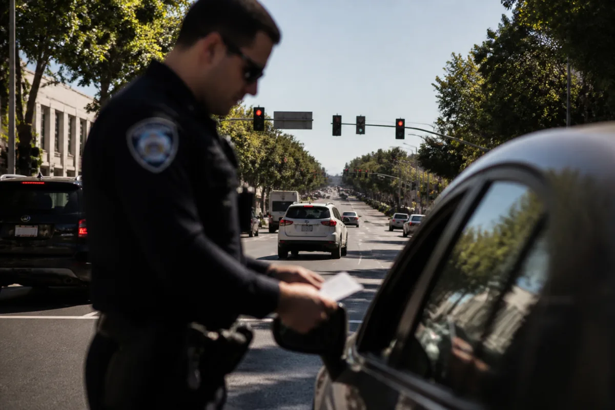 Illustration of a dispute over an old traffic violation or over the lawfulness of a green card's issuance