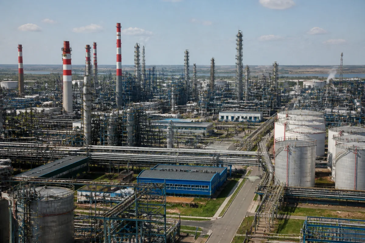 Нафтопереробний завод на території Росії, вид з відстані