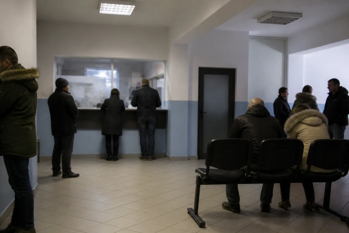 Черга людей біля відділення поліції у словацькому місті