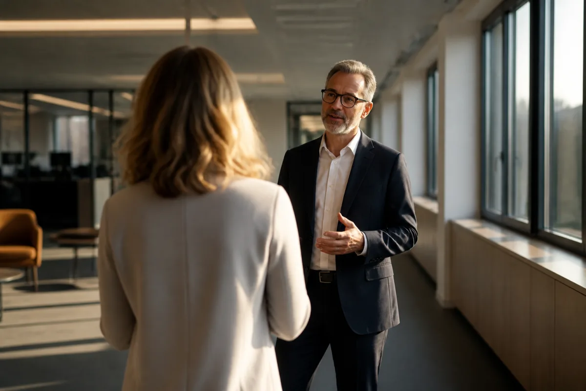 Illustration of a candidate politely responding to a personal question during an interview